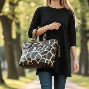B.Brentano Moda Italy Animal Print Leather Shoulder Purse Hand Bag